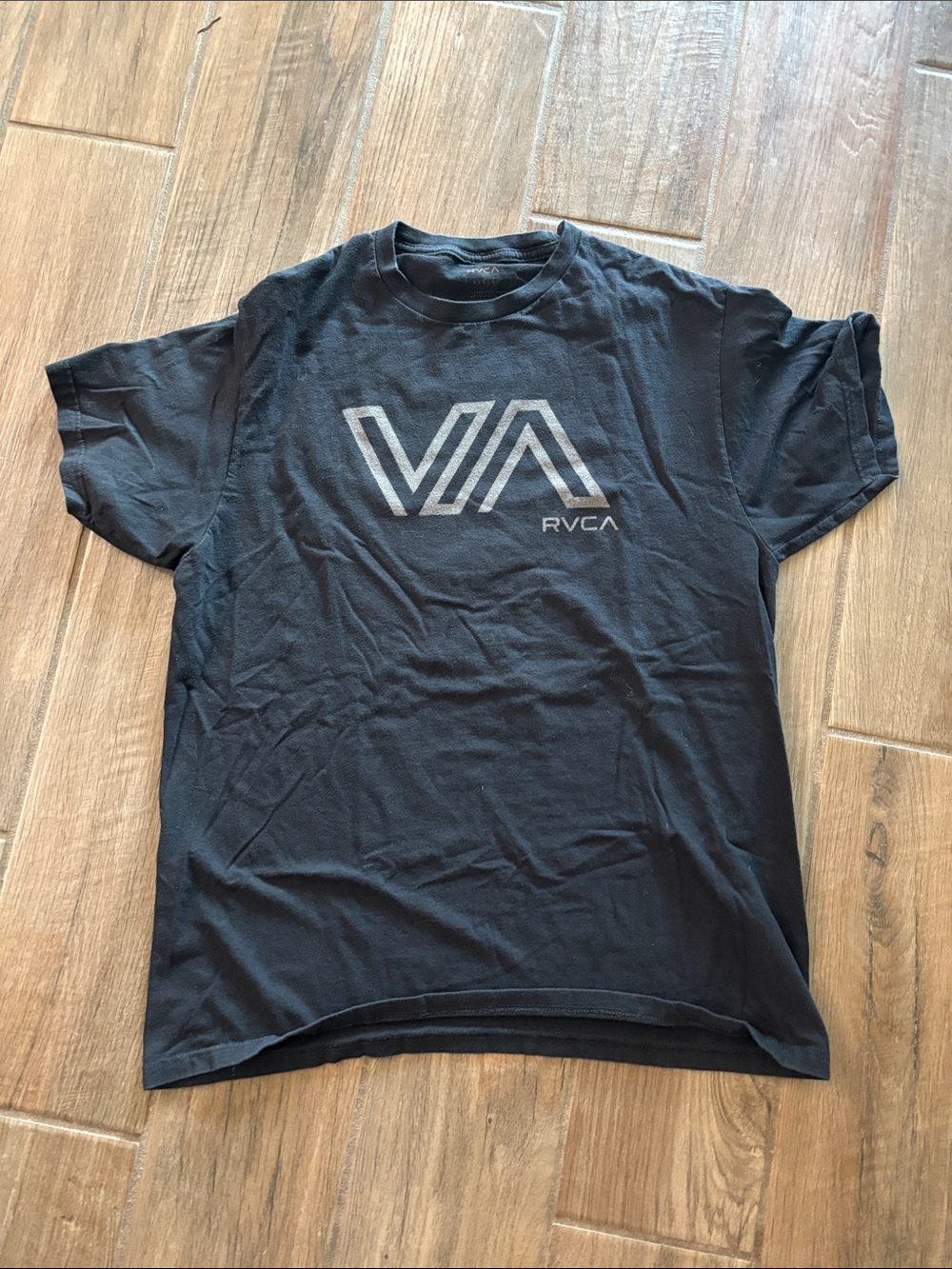 RVCA Black Short Sleeve Logo Tee with Gray VA Graphic